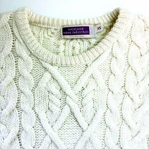 Vtg Highland Home Industries Womens Fisherman Sweater SZ XS 100% Wool Scotland